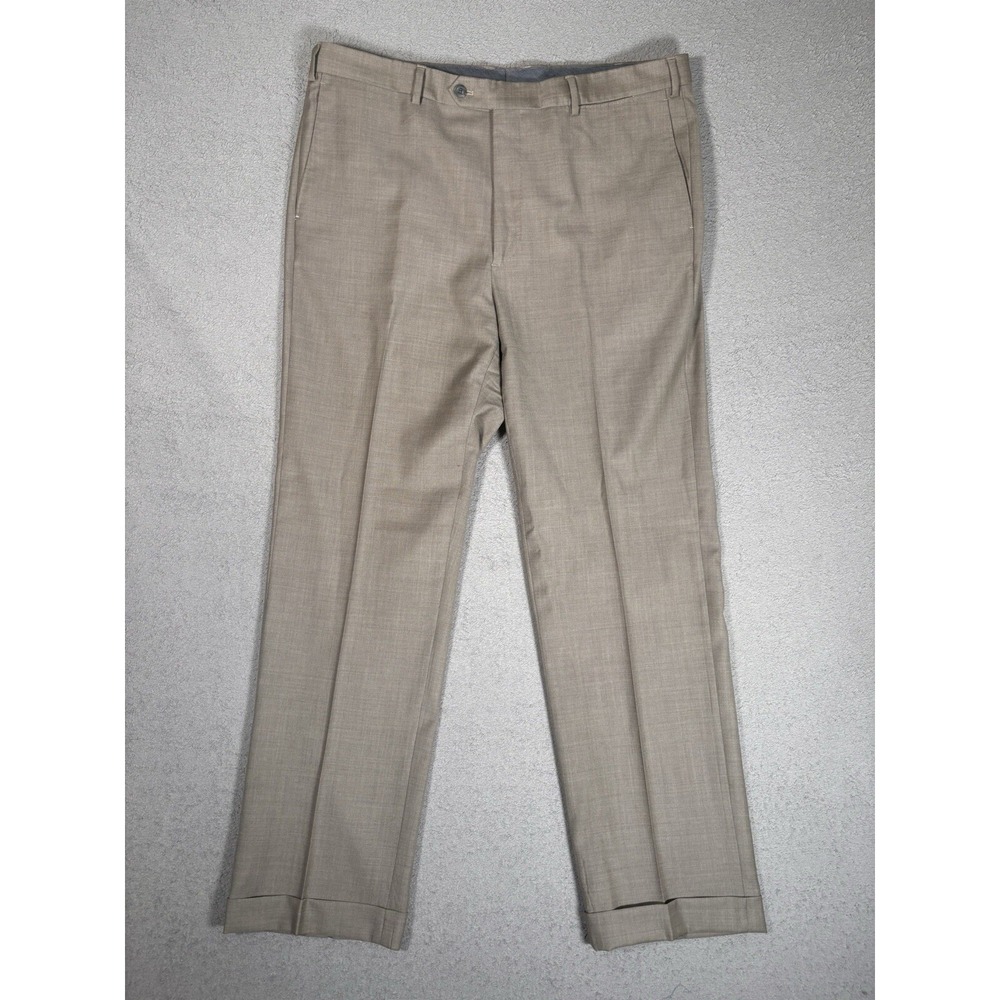 J. Hilburn Vitale Barberis Canonico Wool Dress Pants Mens 38x32 Taupe Flat Front